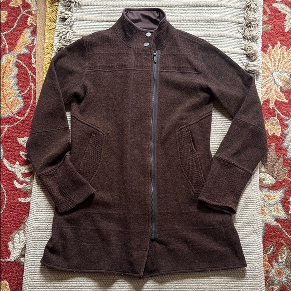 Title Nine Swacket tunic jacket wool blend fleece full zip heather brown women M - Picture 1 of 14